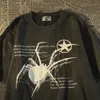 American Retro Street Spider Gráfico Camiseta para Homens e Mulheres Verão Solto Encaixe Estilo Faculdade Casal Manga Curta Top Y2K 240113