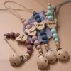 New Baby Teethers Toys Name Custom Wooden Baby Baby Pacifier Chain Silicone Bead Dummy Nipple Holder Host