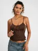 Tanques femininos Mxiqqpltky Lace Patchwork Cami Top para mulheres Spaghetti Strap Halter Tie-up Backless Slim Fit Going Out Crop Tank