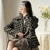 Gama alta Plaid tweed abrigo corto lana cárdigan de lana chaqueta suelta mujer otoño e invierno manga larga pequeña fragancia 240113