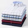 Men Oxford Fashion 100% Cotton Long Sleeve Casual Slim Solid Color Plaid Print Stripe Formal Dress Shirt Plus Size 240112