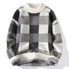 Höst- och vinter tjock tröja Mensar Rund Neck Pullover Youth Warm Stripes 240113