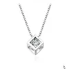 S925 Sugar Cube Chain 1 CT Mosan Diamond Moissanite S Square Pendant Necklace for Women Gift Drop Delivery DHMQE