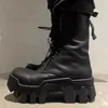 High-top bulldozer stövlar 8 cm mäns tjocka-solade svarta chelsea stövlar rundade kvinnor mode boot