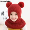 Winter Baby Balaclava Hat PomPom Knit Kids Beanie Hat for Baby Girl and Baby Boy Hat Scarf Double Layer 240113