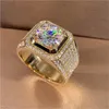 14K Gold Solitaire Man 2CT Lab Zircon Ring Silver Color SMEEXCHREGION CHILTHEG BAND RINGS FÖR MÄN GIFT 240112