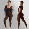 Kvinnor Ribbed Jumpsuits Outfits Short Sleeve Operting Jumpsuit Sportwear Mujer Sexy Rompers Bodycon Bodysuit 240112