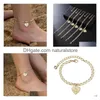 Anklets 26 Engelska Inledande hjärt Anklets Chain Crystal Gold Charm Foot Letters Summer Beach Anklet Women Fashion Jewelry Chains Drop Dhacu