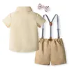 Kledingsets Babyjongenskleding Past Peuter Zomer Formeel Kort overhemd Stropdas Jarretel Shorts Heren Bruiloftsoutfits 1 2 3 4 5 6Y