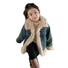 Jaquetas meninas casaco outono e inverno denim pele com veludo adicionado engrossado estilo ocidental elegante
