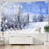 Forest Tapestry Decor Snowy Trees Wooded Scenery Frosty Winter Park Winter Design Wall Hanging for Bedroom Living Room Dorm 240113