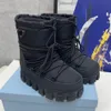 Designer Snow Boots Top Quality Nylon Apres-Ski Bootie Gabardine Boots Women Slip-On Chunky Winter Warm Fur Triangle Booties Shoe 35-41