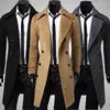Men's Trench Coats Autumn Winter Double Breasted Wool Warm Windbreaker Fashion Mid Length Slim Fit Casual Jacket Coat