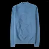 Men's T Shirts Light Blue British Style Elegant Pullover Mens Turtlenecks Gentleman Jumper Vintage Knitted Sweater Slim Fit Bottoming