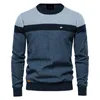 Maglione da uomo di qualità a maniche lunghe con impunture a righe autunnali, maglione casual alla moda con scollo tondo 240113