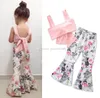 Baby Floral Outfits Ins Girls Bow Sling Topflower Print Flare Pants 2pcsSet 2018 Fashion Kids Clothing Set C34484824412