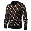 Men's Sweaters Loose Sweater Geometric Print Plush Warm Round Neck Pullover For Business Casual Wear Men