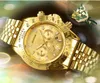Sub Dials False dweller mens Watches luxury big dial quartz movement fashion Calendar gold Bracelet business casual day date time president bracelet wristwatch
