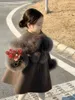 Jacken Mädchen Top 2024 Herbst Winter Koreanische Mode Stil Pelzigen Ärmeln Woolen Mantel Baby Feste Mittlere Länge Kinder Kleidung