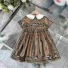 Fashion girl dress Pure cotton baby skirt Size 100-160 summer Plaid printing child dresses designer White lapel kids frock Jan10