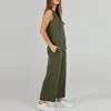 Pantalones de dos piezas para mujer, conjuntos de sudadera y chaleco liso para mujer, 2 conjuntos, chándales, Tops sin mangas, prendas de vestir informales largas