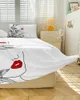 Bed Skirt Flower Daisy Female Line Red Lips Elastic Fitted Bedspread With Pillowcases Mattress Cover Bedding Set Sheet