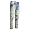 Herr jeans mode casual hål spray målad trendig high street elasticitet denim tygbyxor