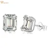 Wong Rain 100% 925 Sterling Zilver Emerald Cut 4CT Hoge Koolstof Diamanten Oor Stud Oorbellen Bruiloft Sieraden Drop 240113