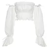 Kvinnors T -skjortor Elegant Balloon Sleeve Top Blue Spring 2024 Club Sexig backless Crop Tops Solid White Fashion Blusas