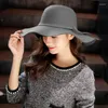 Береты, зимние шапки для женщин и девочек, модная шляпа-ведро с широкими полями, фетровые шапки, элегантная женская стильная шерстяная шляпа