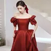 Ethnic Clothing Sleeves A-Line Formal Party Dress Retro Princess Evening Women Qipao Cheongsam Burgundy Toast