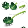 Colanders 스트레이너 Green Leaf Collander Mtifunctional Long Handled Spaghetti 슬롯 서빙 스푼 주방 샐러드 스푼 드롭 배달 DH7OP