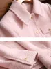 VIMLY chaqueta recortada de Tweed con textura rosa para mujer, abrigo corto de otoño e invierno con solapa, prendas de vestir exteriores de manga larga, ropa femenina V7669 240112