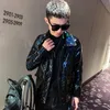 Shiny Leather Jacket Men Korean Style Autumn Waterproof Fashion Street Coat Pu Motorcykel Läderjacka scen Singer Costume 240112