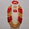 Necklace Earrings Set Fashion Real Coral African Jewelry White/Orange/Red Women Nigerian Wedding Beads Bridal