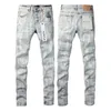 Markendesigner Männer lila Jeans Denim Hole Hosen Stickhose US Größe 28-40