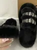 Slippers Black Thick Soled Plush For Women's Summer Wear. 2024 High-end And Fashionable One Word Internet Famous Anti Slip