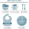 Ensemble de 6 tasses, plats, ustensiles, vaisselle pour enfants, vaisselle en Silicone pour bébé, bol à ventouse, bavoir, tasse, fourchette, cuillère, fournitures pour mères et nourrissons, sans BPA