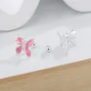 Boucles d'oreilles papillon rose en argent Sterling 925 pour femmes, Piercing exquis, bijoux d'étudiant, accessoires, vente en gros, cadeau de fête