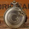 Relógios de bolso Turquia Bandeira Lua Estrelas Sinal Bronze Quartzo Colar Unissex Antigo Elegante Pingente Relógio Algarismos Árabes Dial