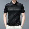 メンズTシャツブロウオンビジネスカジュアルメン2024夏の薄いソフト通気性ティートップスオスのターンダウン襟短袖Tシャツ