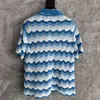 24SS Casablanca Designer Sweaters New Casablanc Pearl Button Blue Wave Crochet Sticked Men and Women samma korta ärmskjorta Fashion Top