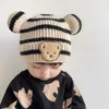 Cartoon Stripe Bear Baby Beanie Cap Cute Ears Infant Knitted Hat Korean Winter Warm Kids Crochet Hats Toddler Girls Boys Bonnet 240112