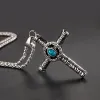 CES Vintage Cross Pendant Necklace 14K White Gold Punk Turquoise Stone Halsbandsmycken för män Kvinnor