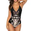 Bär Ganesha One Piece Swimsuit Black Mesh badkläder Sexig klassisk rygglös Bodysuit Ganesha Root Chakra Red Elephant Hindu Guddom