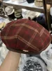 Berets Brushed Woolen Plaid Leather Brim Beret Female Autumn And Winter British Lady Ins Painter Hat