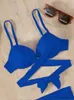 Hög midja bikini för kvinnors mage kontrollbottnar Tryck upp Crop Top Swimsuit 3 -delad baddräkter 240113