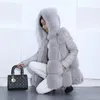 Women's Fur Mid Length Faux Jacket With Patchwork Hooded A-line Vest For Autumn And Winter Women Clothing