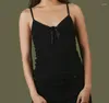 Tanques femininos Mxiqqpltky Lace Patchwork Cami Top para mulheres Spaghetti Strap Halter Tie-up Backless Slim Fit Going Out Crop Tank