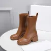 Kvinnor Boot Half Boots Betty Leather Platform Heel Knee Boot Waterproof Top Designer Damer Solid Color Platform Rain Shoes With Shoe Size 35-40 Australien